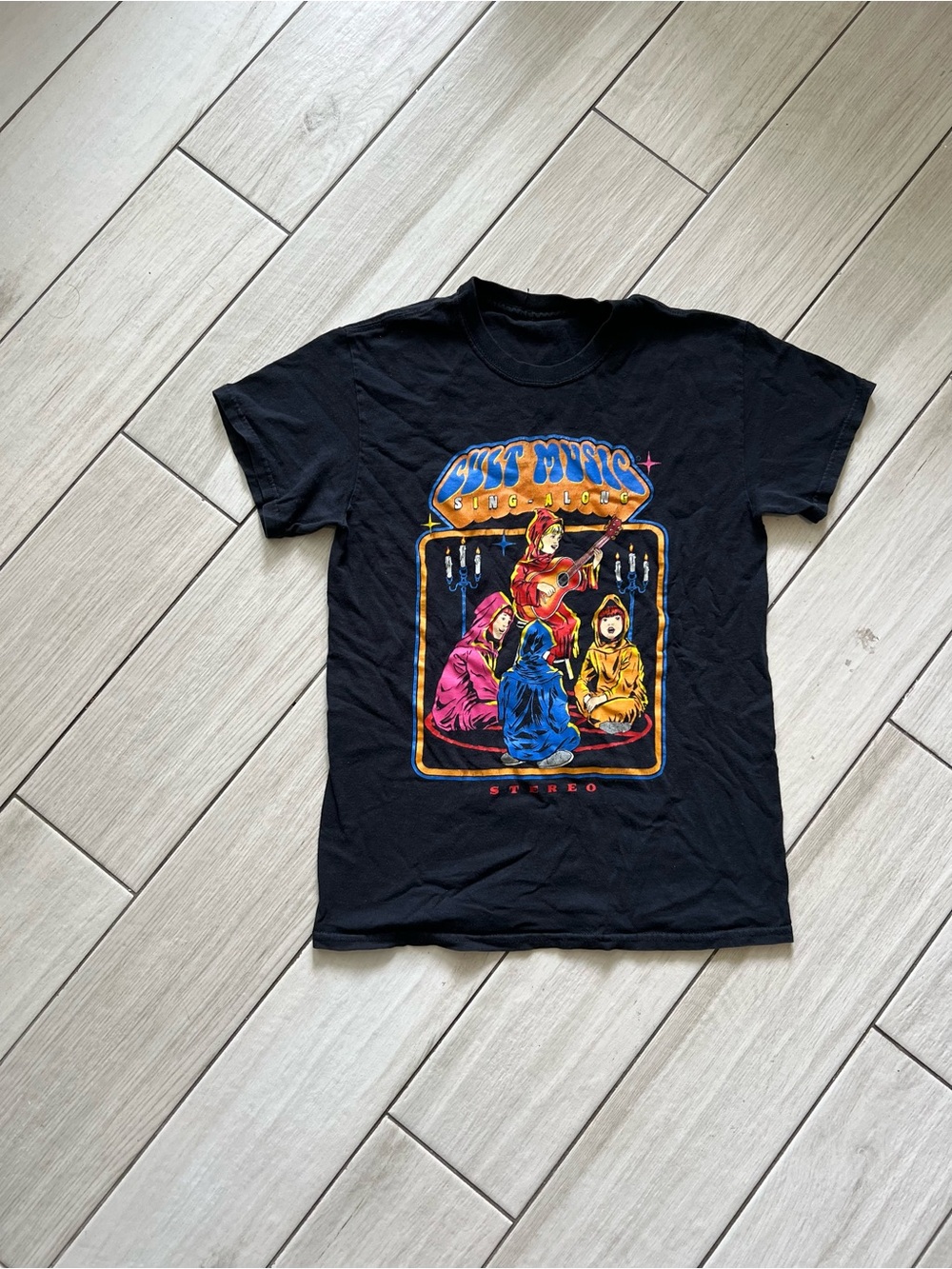 Steven Rhodes Cult Music Sing Along Black Graphic T-Shirt  - Unisex/Men's Sz Sma